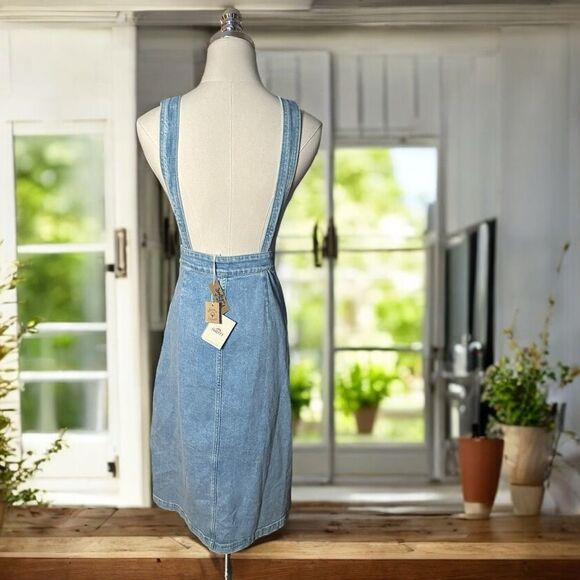Faherty Organic Cotton Denim Remi Dress Blue Hanalei Wash Midi Pockets Jumper - Picture 3 of 15
